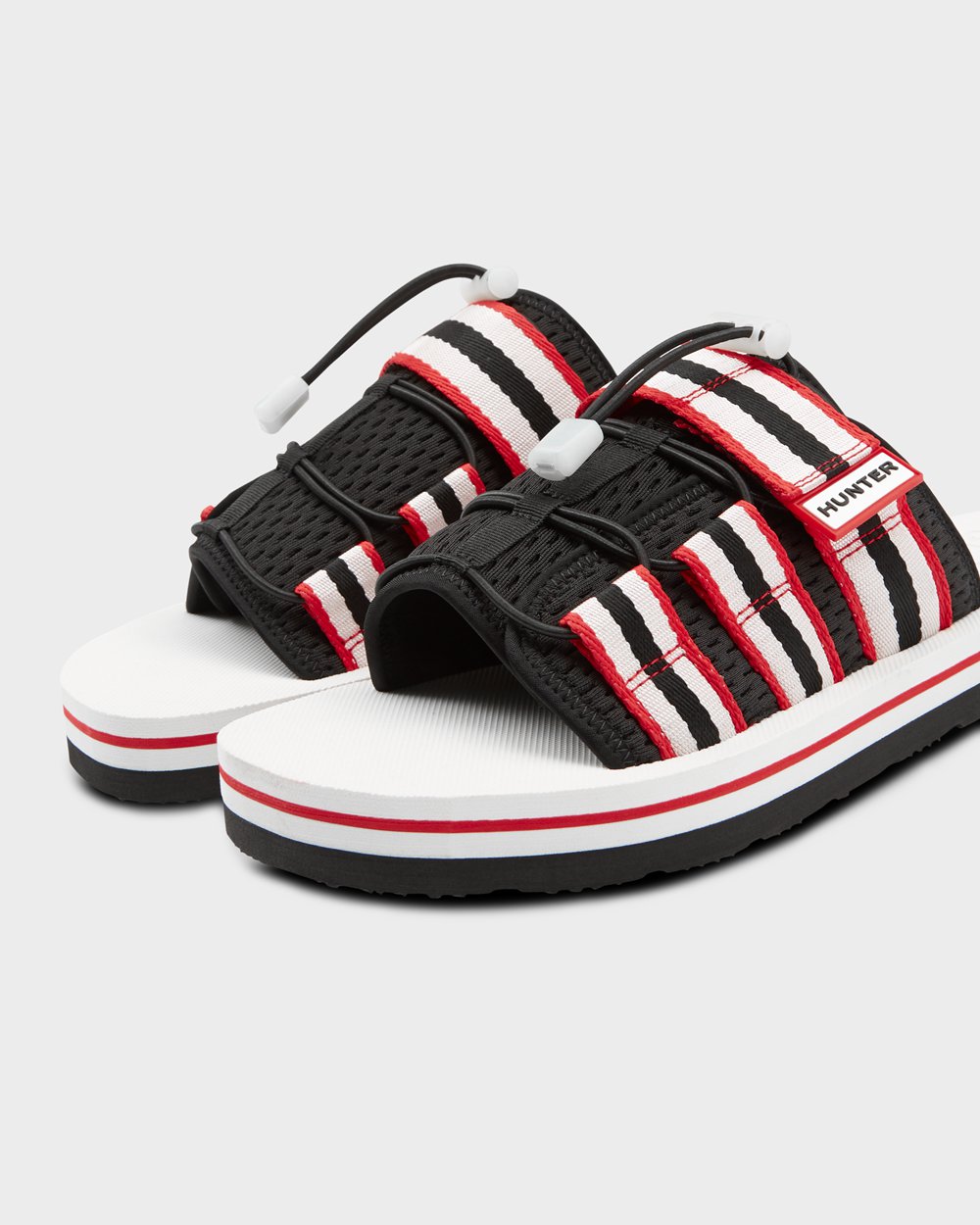 Men Hunter Original Beach | Slides Black/White/Red | NZ-23415-RHQM